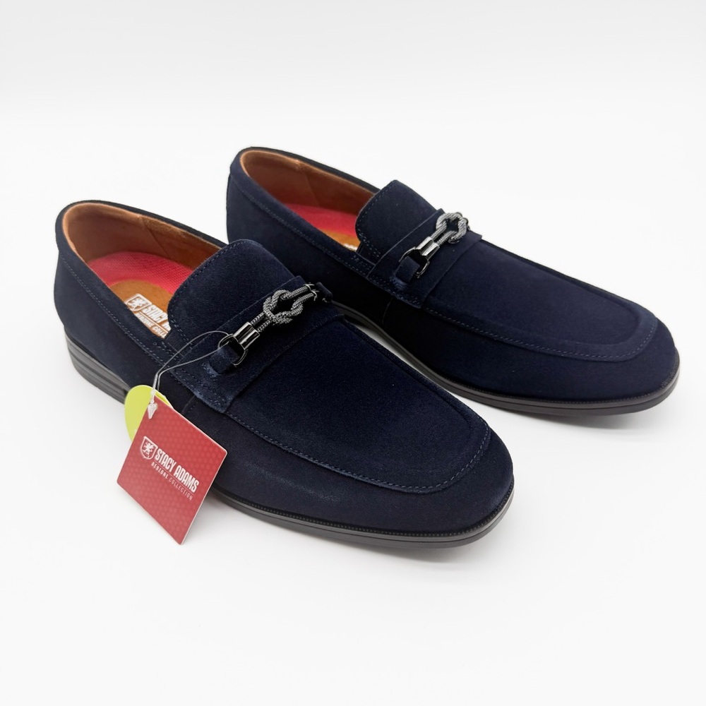 Stacy Adams Ravelle Moc Toe Slip On Bit Loafers Navy Blue Suede Shoes 7.5 NEW - Picture 2 of 15